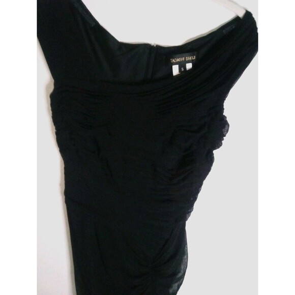 Tadashi Shoji Maxi Dress Sz Small Ruched Pleated Maxi Formal Black Off Shoulder - Picture 1 of 7
